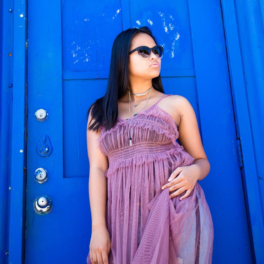 LE BLANC SHEER PURPLE DRESS - Picture 2 of 4